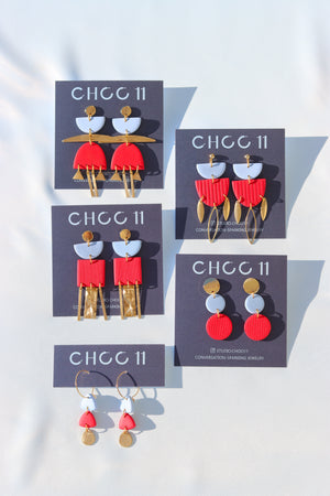 
            
                Load image into Gallery viewer, RED AND BLUE EARRINGS
            
        