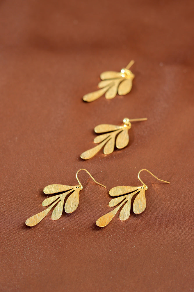 X GOLD PLATED LEAF EARRING 14